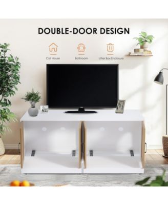 Double Litter Box Enclosure Furniture for 2 Cats | 47.2" Large Hidden Cabinet with Sisal Doors, Multi-Functional Cat TV Stand/Side Table