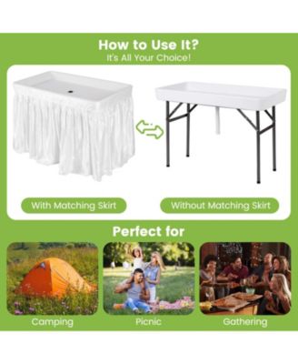 4 ft Folding Party Ice Table with Skirt and Ice Bucket, Portable Cooler Table