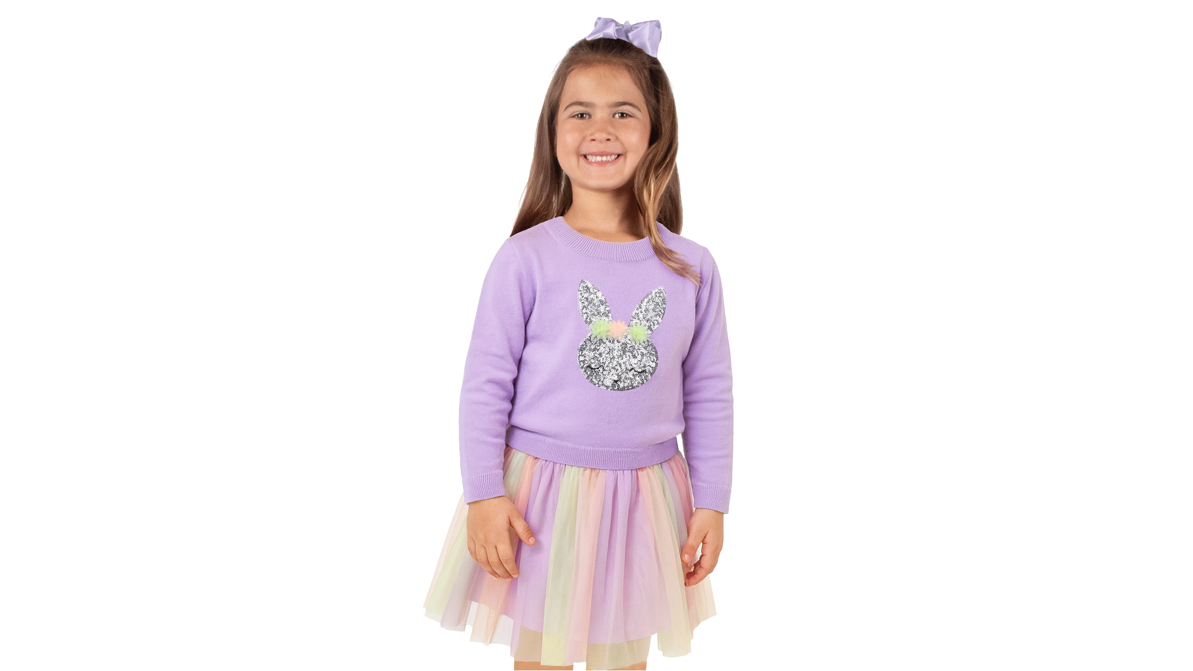 Pink & Violet Girls' 2-6X Sequin Bunny Sweater & Skirt, 2-Piece Set