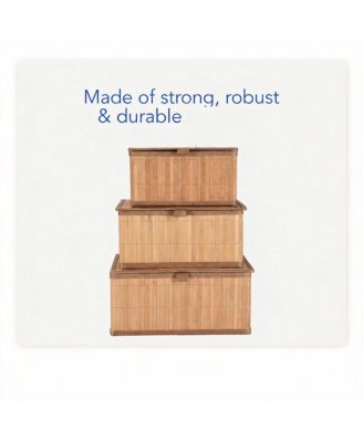 Bamboo Decorative Storage Bins Set of 3 - Stackable, Nesting, Multi-Purpose