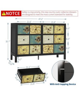 6 Drawers Dresser for Bedroom, Wooden Farmhouse Dresser with Metal Handle