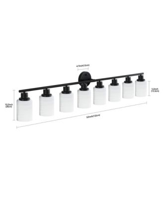 52" Modern 8 Light Vanity Light, Frosted White Glass & Black Iron Frame for Bathroom, Bedroom, Dressing Room (Bulbs Not Included)