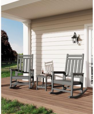 HDPE Weather-Resistant Rocking Adirondack Chair - 380LBS Heavy Duty, No Complex Assembly, Wood-Grain - Patio/Lawn