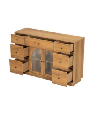 Large Storage Cabinet with 2 Doors and 7 Drawers for Living and Dining Room