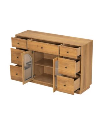 Large Storage Cabinet with 2 Doors and 7 Drawers for Living and Dining Room