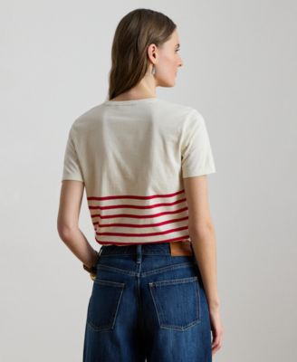 Women's Striped Embroidered Logo Crewneck T-Shirt