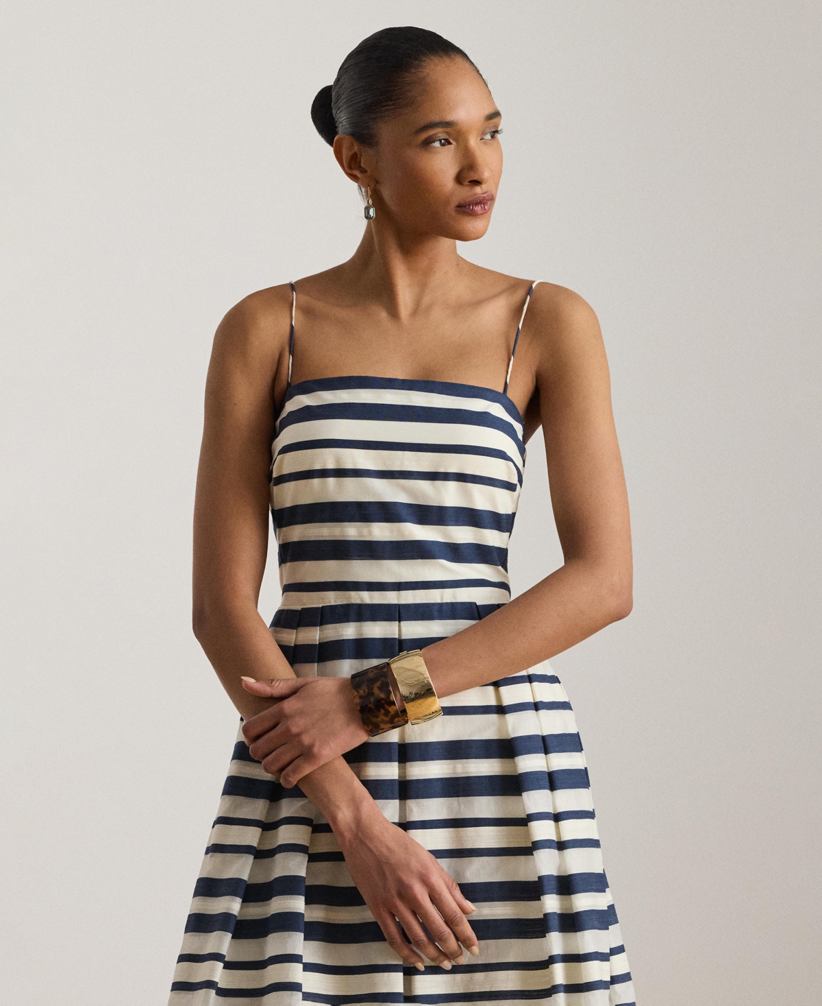 Lauren Ralph Women's Striped Satin Sleeveless Cocktail Dress
