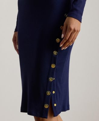 Women's Button-Trim Ribbed Round Neck Dress