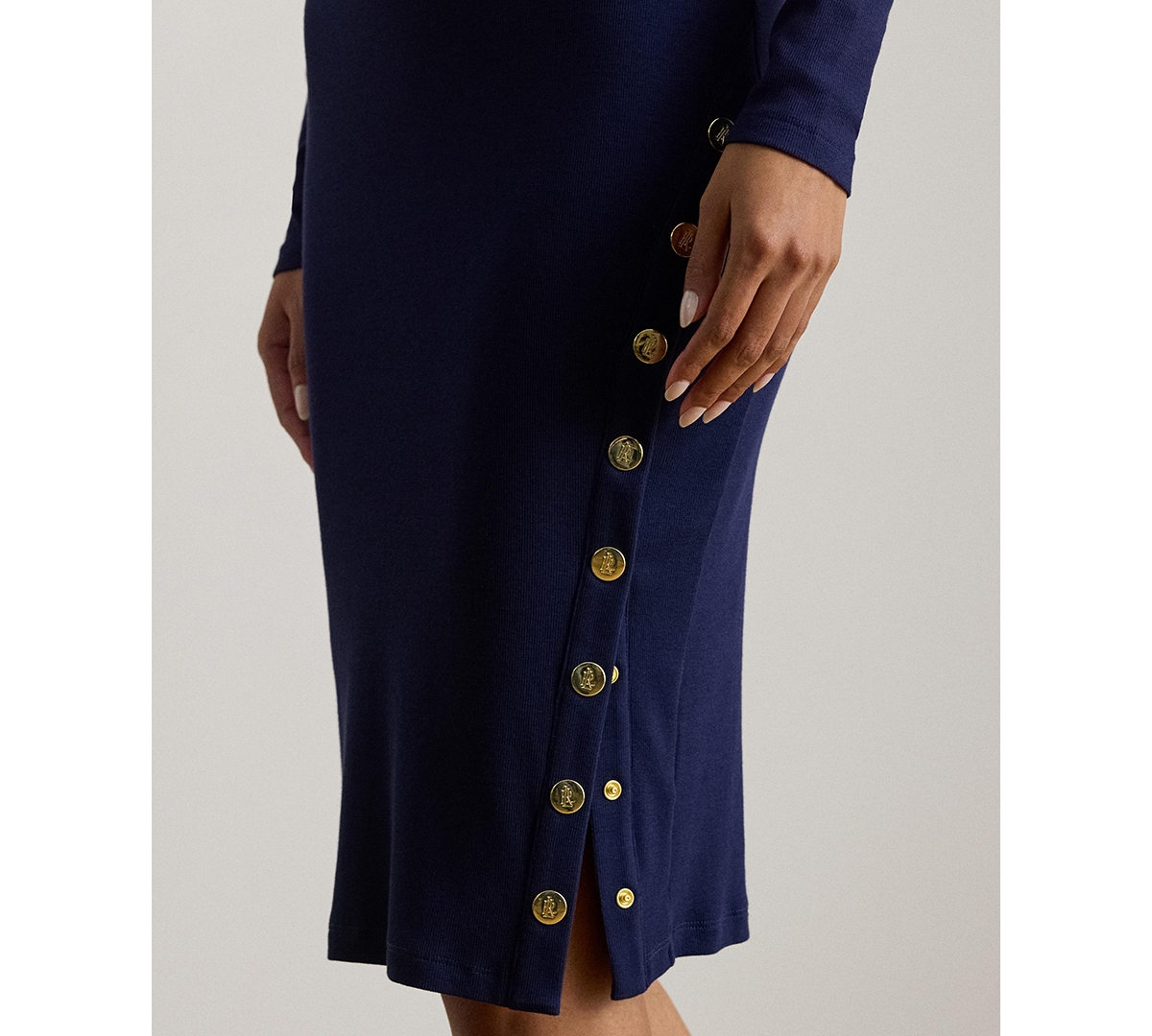 Lauren Ralph Lauren Women's Button-Trim Ribbed Round Neck Dress