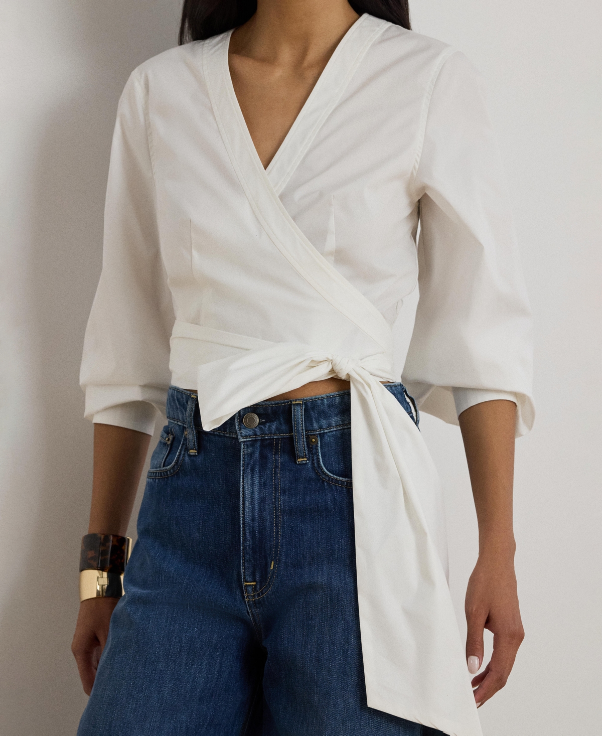 Lauren Ralph Women's Cropped V-Neck Wrap Top