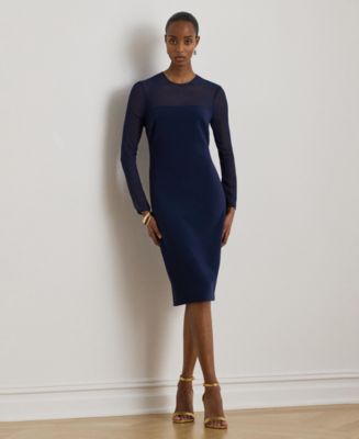ralph lauren crepe cocktail dress Lauren Ralph Lauren Women's Crepe & Chiffon Cocktail Dress - Navy