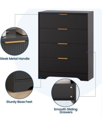 4 Drawer Dresser for Bedroom, Modern Chest of Drawers with Waveform Fluted Panel, Tall Wood Storage Dresser for Nursery, Hallway, Living Room,