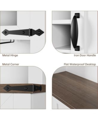 72 in Farmhouse Bar Cabinet with Sliding Barn Door, Tall Kitchen Buffet with Storage Hutch and 3 Drawer, Rustic Coffee Wine Bar Sideboard with Wine &