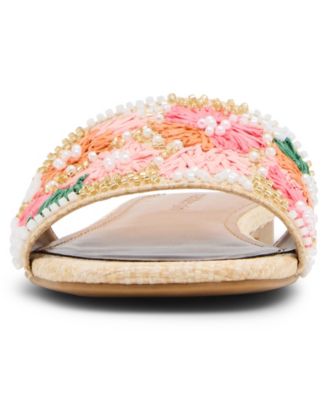 Women's Floral Beaded Slip-On Slide Sandals