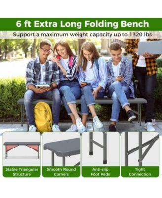 6 ft Plastic Folding Bench with Carry Handle and Lock, Portable Seating