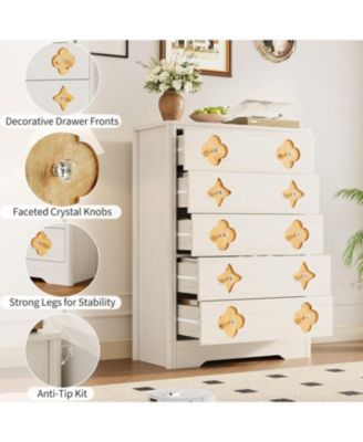 Fluted 5-Drawer Tall Dresser for Bedroom, 42.9" Wooden Chest of Drawers with Storage