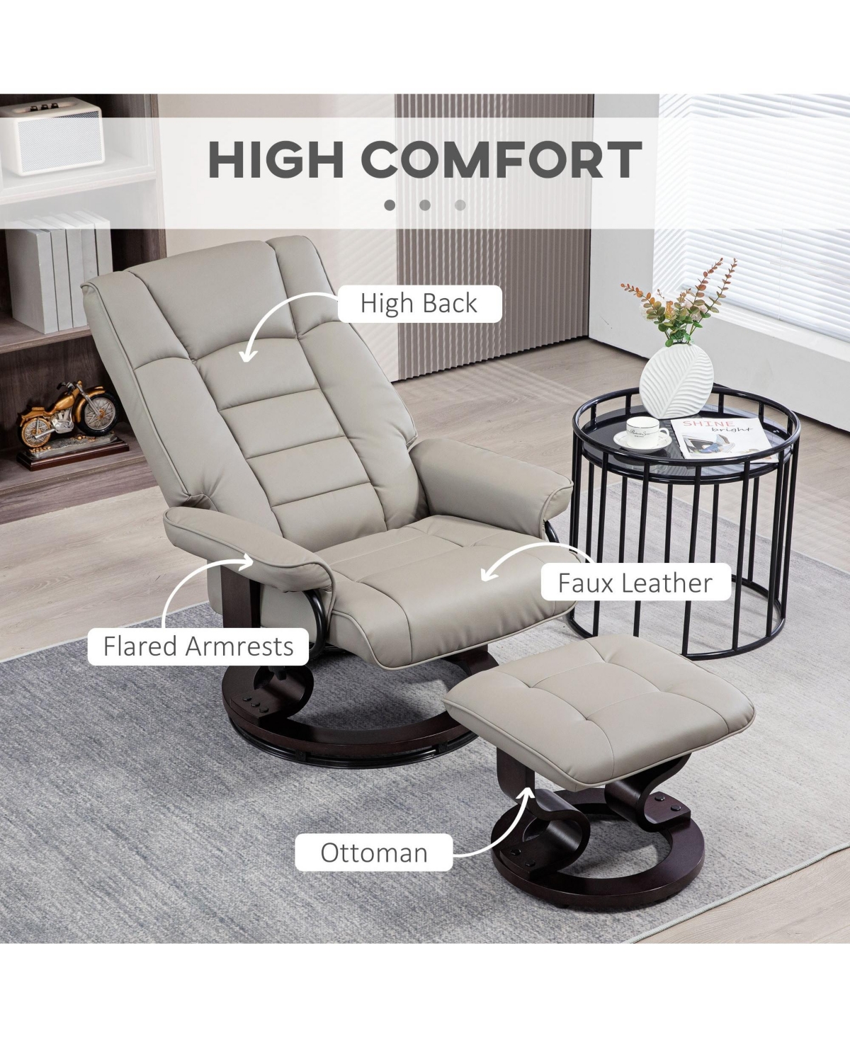 Boyel Living Recliner with Ottoman Swivel Recliner Chair Faux Leather with High Back