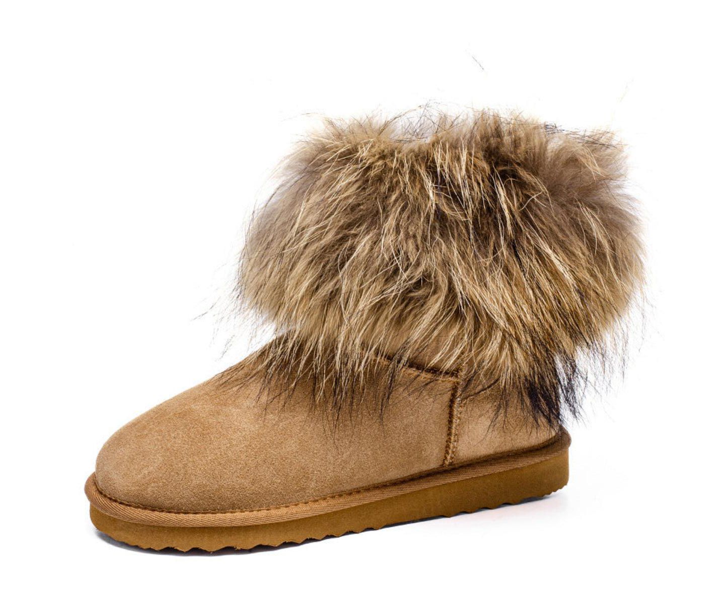 Женские ботинки PAZSTOR Shearling and Raccoon Hair Boots CY2469, цвет: Каштановый — фото 1