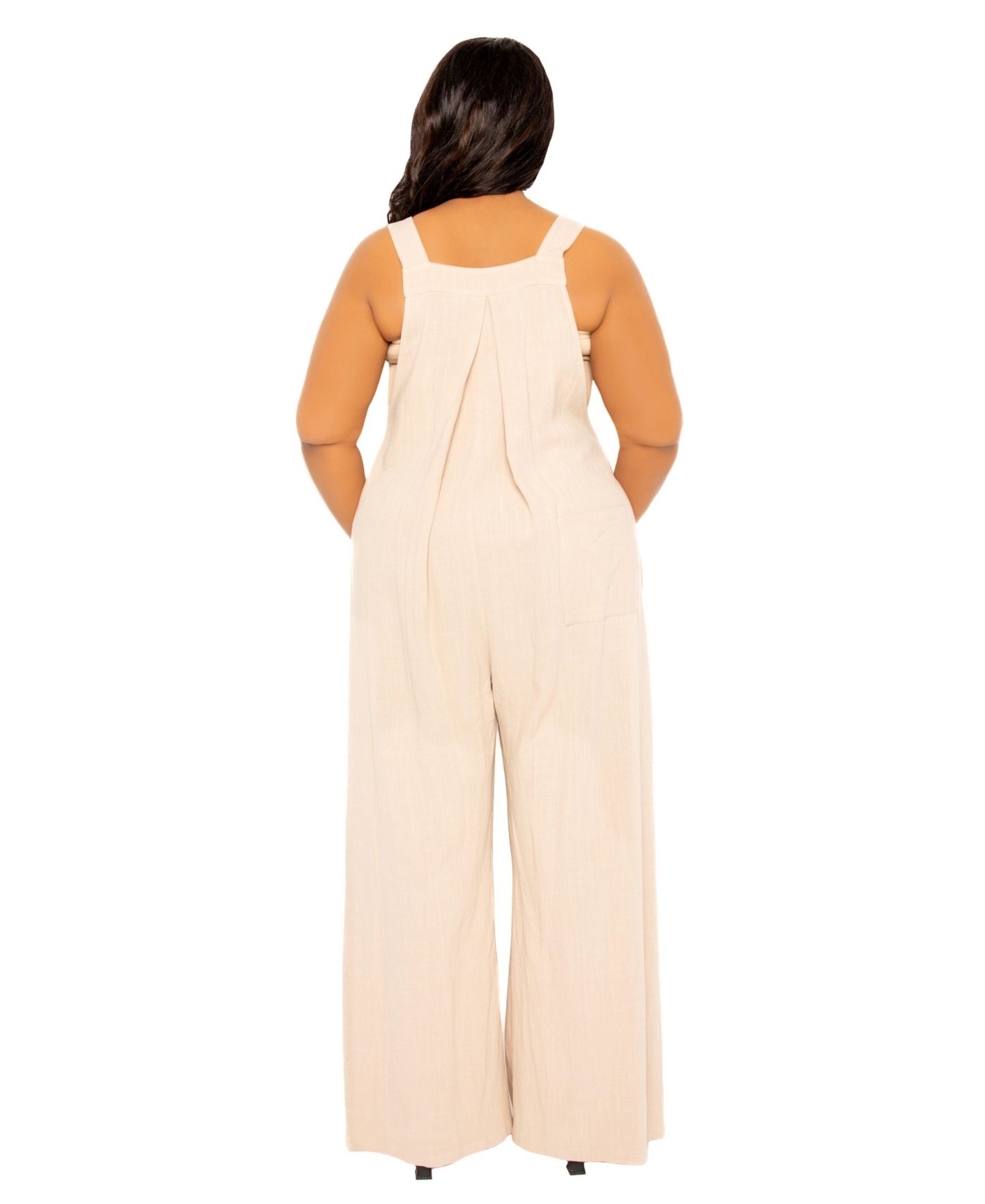 Женский комбинезон Buxom Couture Plus Size Wide Leg Linen Jumpsuit, цвет: Бежевый — фото 2