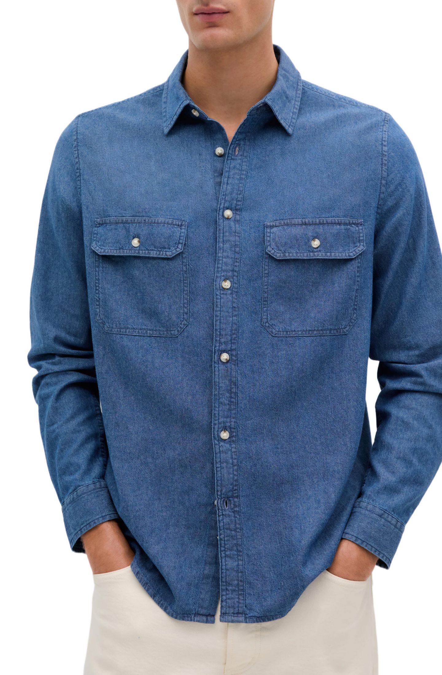 Мужская рубашка Scalpers Coastal Denim Pockets, цвет: Синий джинсовый — фото 1