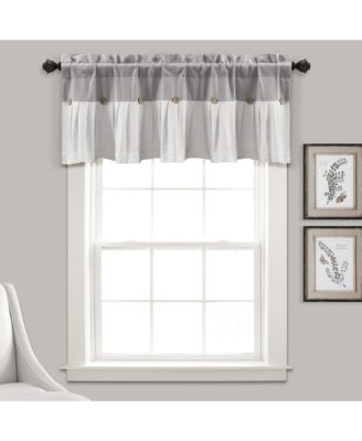 Linen Button Farmhouse Valance, 52" W x 18" L- Kitchen Curtains Valances, Rustic Color Block Design with Husk Button
