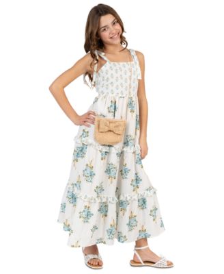 Girls' 7-16 Mix-Print Ruffle Tier Maxi Dress & Bag