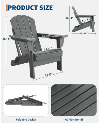 Adirondack Chair Set w/ 2-Tier Side Table - HDPE 380 LBS All-Weather Wood Texture - Patio/Deck/Pool/Backyard