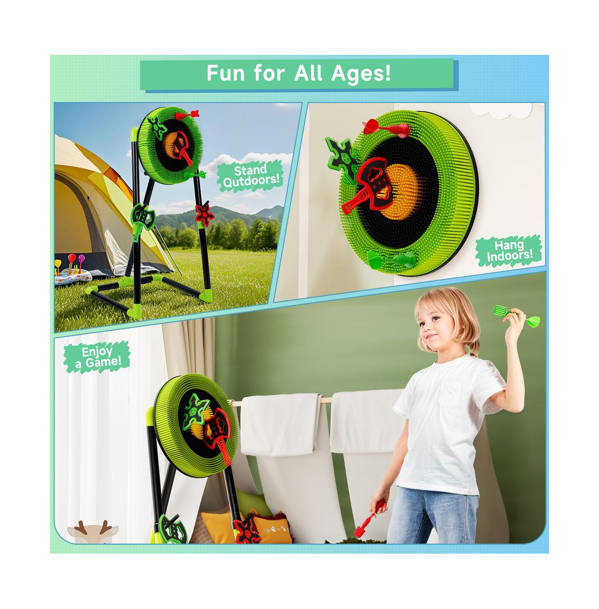 Bruce & Shark Axe & Dart Throwing Game Set with Target Board for Backyard Parties