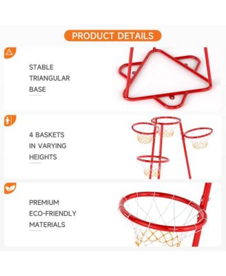 4-Hoop Kids Basketball Set, Multi-Height Fixed Hoops for Family & Group Play