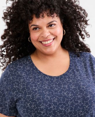 Style & Co Plus Size Perfect Short-Sleeve Open-Crewneck T-Shirt