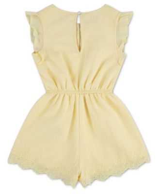 Girls' Flutter Sleeve Round Neck Eyelet Romper