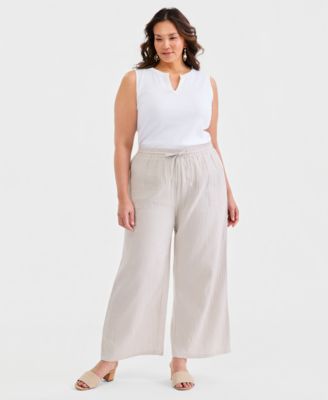 Plus Size Cotton Gauze Wide-Leg Pants