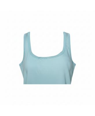 Women's Pastel Blue Silk & Knit Sleeveless Scoop Neck Top