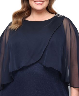 Plus Size Glitter Mesh Crew Neck Ball Gown