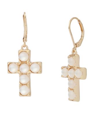 Mother of Pearl Cross Drop Earrings