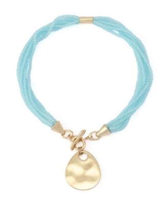 Faux Stone Disc Pendant Seed Bead Necklace