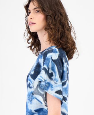 Women's Printed Flutter-Sleeve Boat-Neck Top