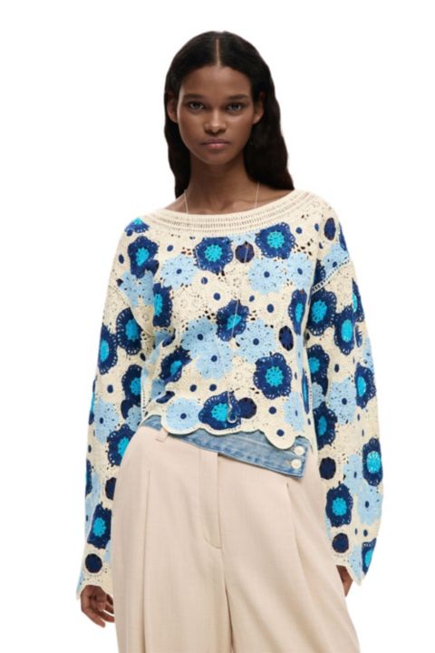 Женский свитер Desigual Crochet with flowers, цвет: Синий