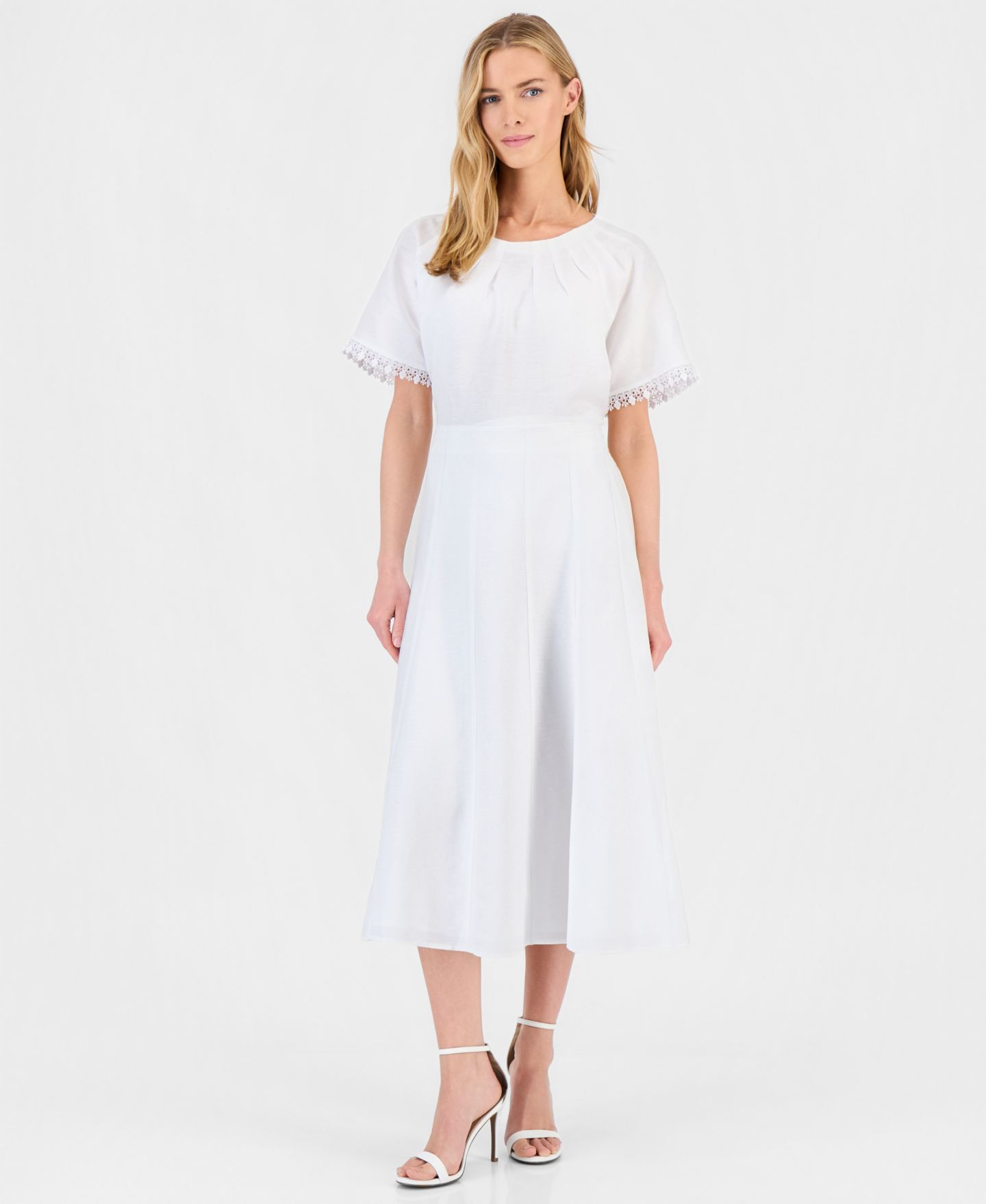 Женская юбка Anne Klein Linen-Blend Pull-On A-Line Midi, цвет: Белый — фото 2