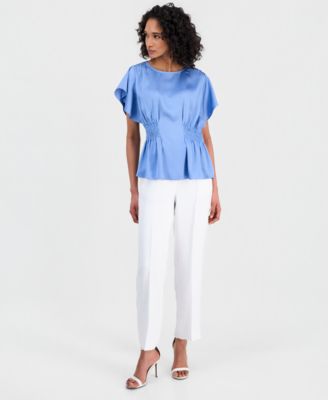 Women's Flutter-Sleeve Smocked-Waist Top
