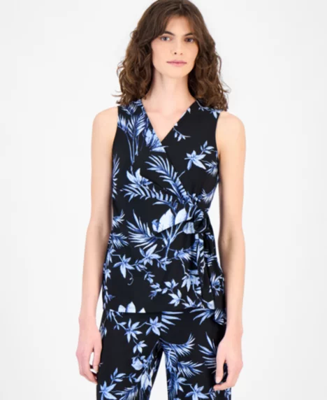 Petite Sleeveless Wrap Top - Anne Black Multi