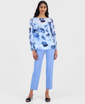 Women's Printed Pleated-Cuff Blouse