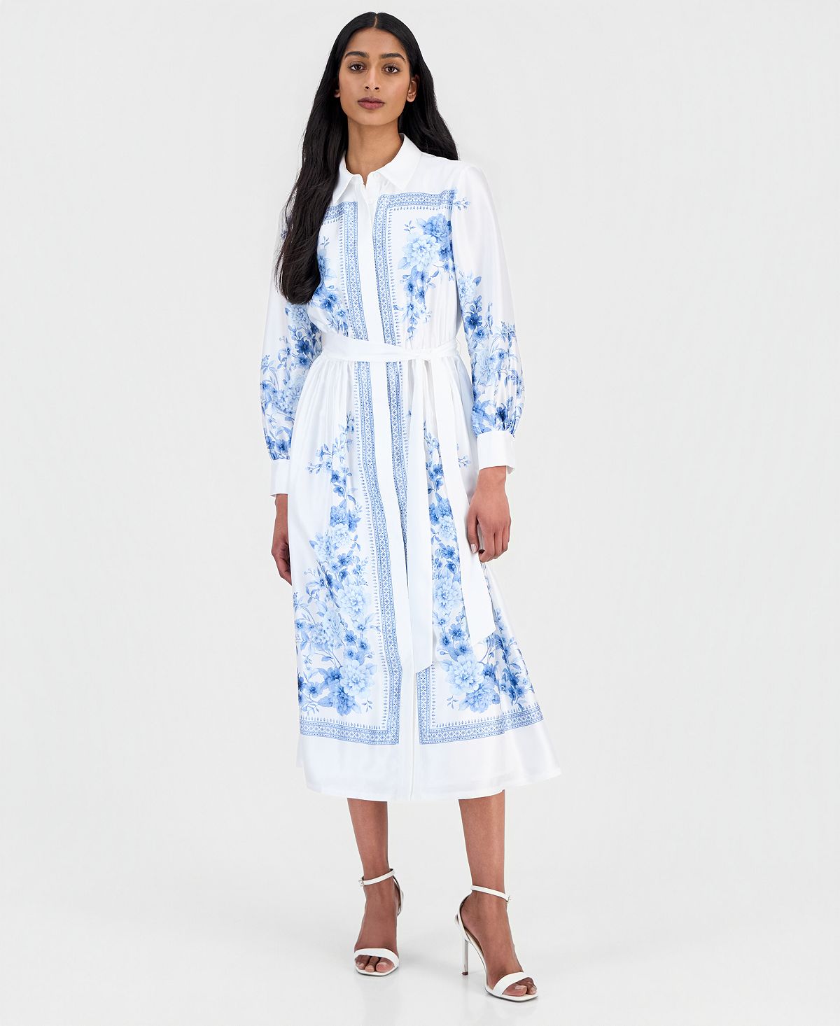 Anne Klein Women's Printed Tie-Waist Midi Shirtdress view 1 — MAYCSS fashion products