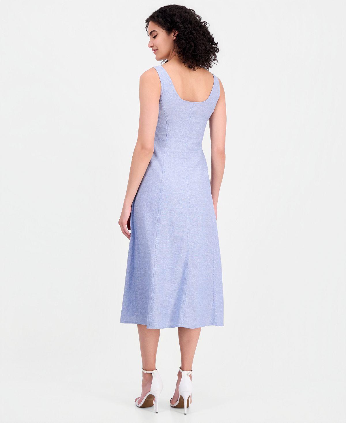 Anne Klein Women's Linen Blend Sleeveless Button-Front A-Line Dress view 5 — MAYCSS fashion products