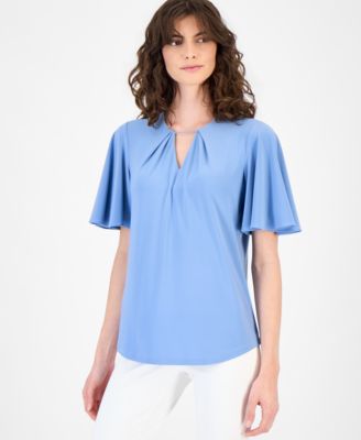 Women's Pleated Bell-Sleeve Top