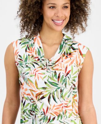 Women's Printed Sleeveless Cowl-Neck Top