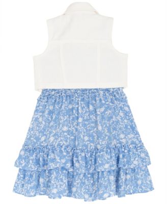 Girls' 4T-6X Printed Tiered Dress and Vest, 2-Piece Set