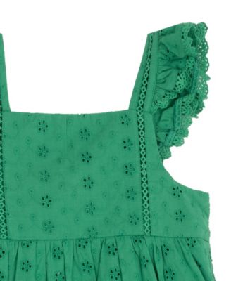 Girls' 2T-6X Eyelet Flutter Sleeves Tiered Dress