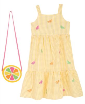 Girls' 2T-6X Embroidered Dress and Lemon Slice Purse