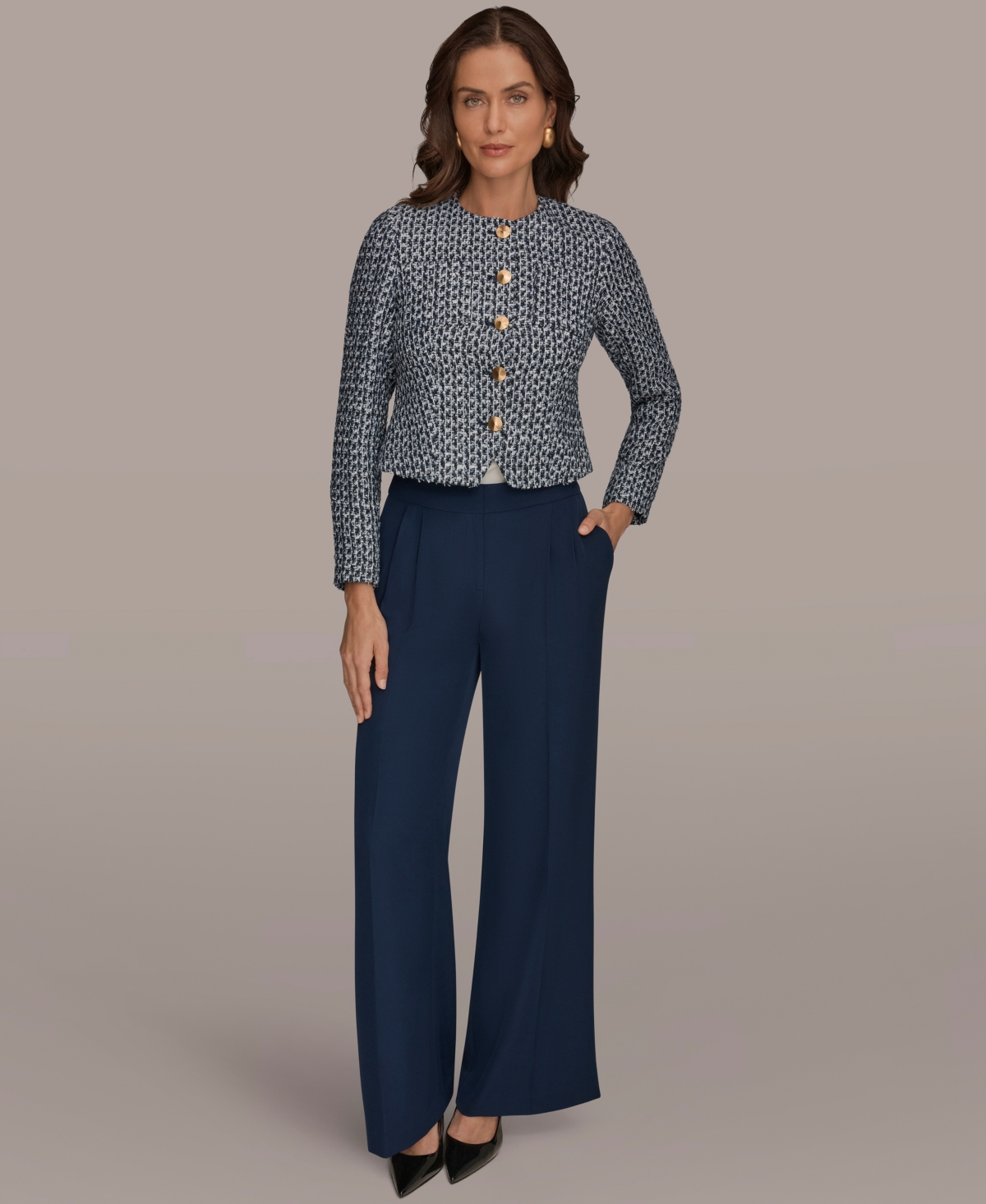 Donna Karan New York Petite Crewneck 5-Button Cropped Jacket